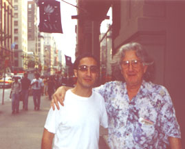 Toni Sant with Augusto Boal outside NYU - August 1999